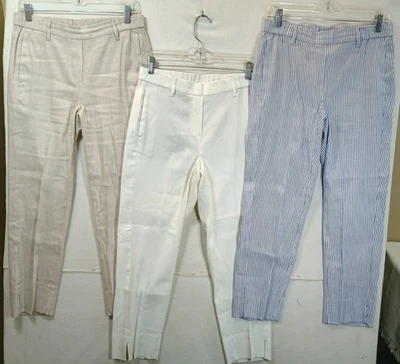 Pantalones de vestir 3 J. Jill para mujer talla S beige blanco azul a rayas mezcla de lino 30x25 Foto 1 de 4