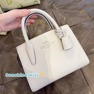New COACH Andrea Carryall Shoulder Bag Leather CP081 Silver/Chalk - Picture 1 of 11