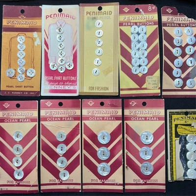 Vintage Penimaid Pearl Button Lot of 10 Cards 64 Total Buttons - Image 1 of 4