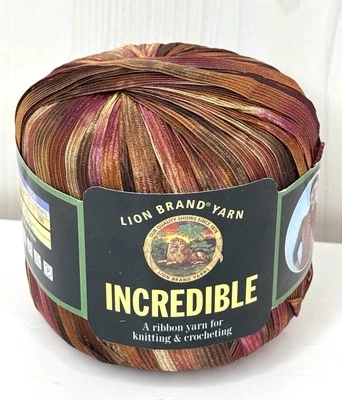 Lion Brand INCREDIBLE Ribbon Yarn Autumn Leaves 206 Nylon Fall Crochet - Image 1 of 4