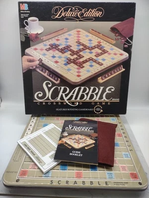 Scrabble Deluxe Turntable Board Game Raised Grid Complete 1989 Burgundy Tiles - Image 1 of 4