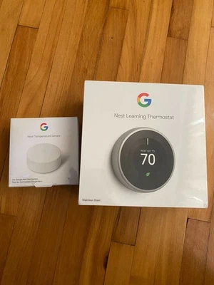 Google Nest 3rd Gen Smart Learning Thermostat - Stainless Steel (T3007ES)+Sensor - Image 1 of 4