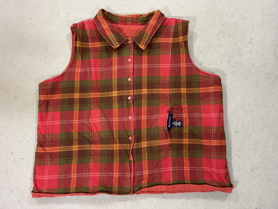 Chaleco Denim & Co Mujer 3X Rojo Cuadros Reversible Acolchado Talla Grande Franela Foto 1 de 4