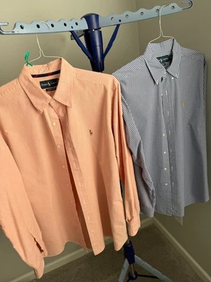 Ralph Lauren на пуговицах мужской большой персиковый синий клетчатый классический крой пони лот из 2 - Изображение 1 из 4