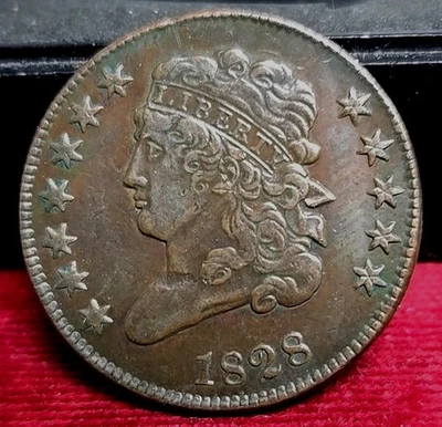 1828 1/2c. Classic Head Half Cent 12 Stars XF Details Scratched - Image 1 of 2