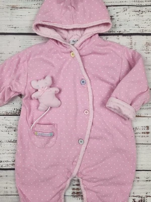 Le Top 6M Y2K Rosa Lunares Con Capucha Cochecito Traje Hora del Té Mameluco Gatito Bolsillo Pal Foto 1 de 4