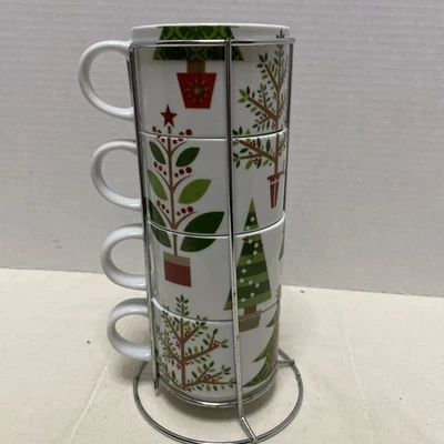 Pier 1进口堆叠圣诞树马克杯4件套金属架 — 第 1/4 张图片