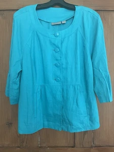 Neu mit Etikett Kim Rogers türkis Leinen Taschen Jacke Oberteil L - Bild 1 von 8