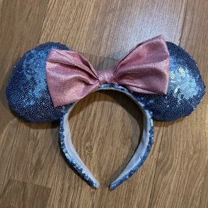 Minnie Maus Ohren blau Pailletten mit rosa Schleife - Bild 1 von 4