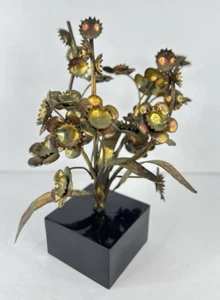 Vintage Brutalist MCM Metal Flower Sculpture Approx 6” Tall Copper Brass Tone - Picture 1 of 12