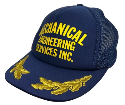 Vintage Mechanical Engineering Hat Cap Snap Back Gold Leaf Blue Mesh Trucker Foto 1 de 4