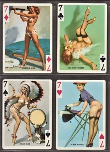 4 Vintage GIL ELVGREN Paintings as SEVENs 7's on Mint Pinup Playing Cards 1953 - Picture 1 of 2