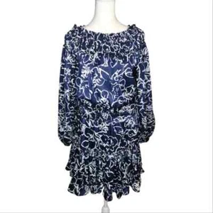 Vestido Floral Misa Los Angeles Darla Fuera del Hombro Azul Marino Talla Grande - Imagen 1 de 8