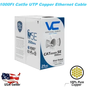 Cat5E Vertical Cable White 1000ft Solid CMR Bare Copper Bulk Ethernet Cable - Picture 1 of 4