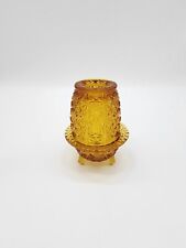 Vintage LE Smith Amber Glass Daisy & Button Fairy Light Lamp Candle Holder 