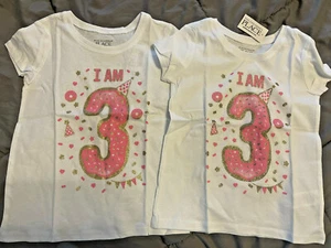 NWT TWINS I am 3 years old birthday shirt sz 5T 5 girls present party glitter - Picture 1 of 4