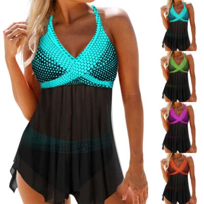 Damen Tankini Set Gepolstert Bademode Badeanzug Strandkleidung Push-Up Über U8E5 - Bild 1 von 4