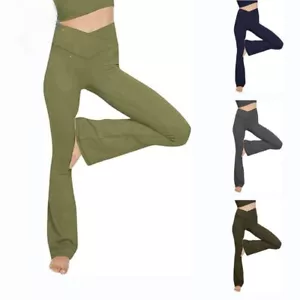 Women High Waist Yoga Flare Pants Bootcut Wide Leg Leggings Fitness Trousers Gym - Picture 1 of 30