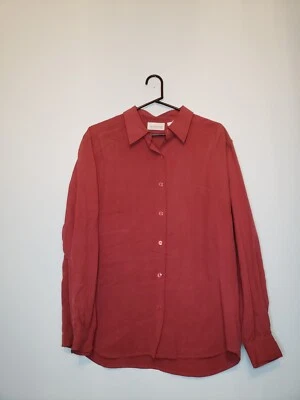 Antiga Coleção Liz Claiborne Feminina 12 Blusa Botão Frente Seda Vermelha Manga Longa  - Imagem 1 de 4