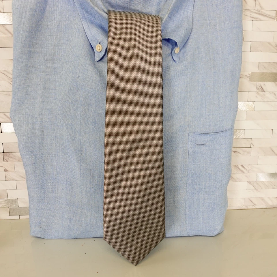 Neck Tie Mens CALVIN KLEIN Silver Metallic Micro Check Woven Suit Dress Designer - Image 1 of 4