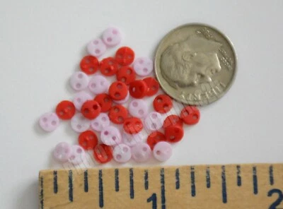 Sweetheart Micro Round Buttons / Sew Thru / Buttons Galore / Red & Pink - Image 1 of 2