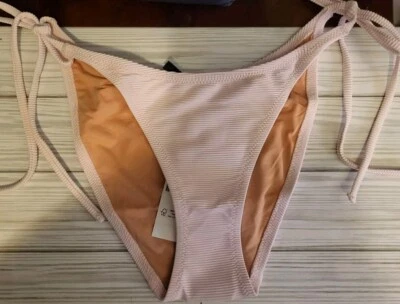 J Crew 女式罗纹弧形腰部紧身比基尼底部粉色 S 码 — 第 1/4 张图片