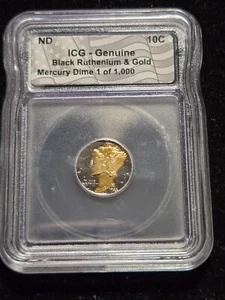 1944 Mercury Dime ICG Genuine Black Ruthenium and Gold 1 of 1000 (Z-0661) - Picture 1 of 4