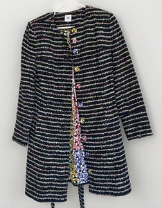 Cabi Headline Topper Tweed Stripe Floral Button Front Belted Coat Boho Artsy 8 - Picture 1 of 12