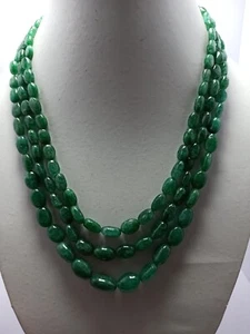 552 Carat Emerald Beryl Gemstone Smooth Tumble Beads 3 Strand Necklaces - Picture 1 of 8