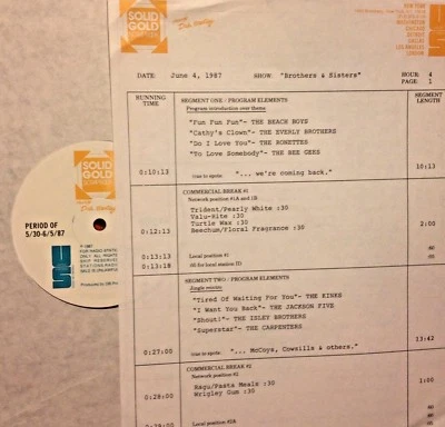 6/4/87 SOLID GOLD SCRAPBOOK: 15 BROTHERS & SISTERS HITS; JACKSON FIVE,BEACH BOYS - Image 1 of 2