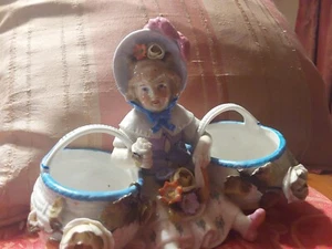Antique Germany porcelain girl match toothpick spill vase dresser jar figure - Picture 1 of 14