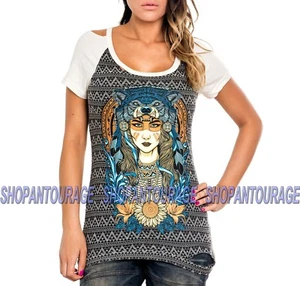 Secret Artist Wolf Kopfschmuck SW319 kurzärmeliges grafisches Tattoo-Top für Damen - Bild 1 von 4