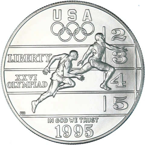 1995 D Atlanta Olympics Track & Field BU Commem 90% Silver Dollar Coin Cover