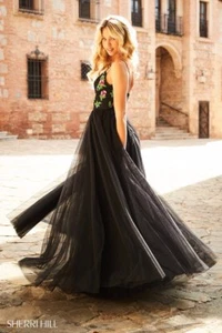 Sherri Hill 52050 Negro Multi Impresionante Gala Baile de graduación Vestido Talla 12 - Imagen 1 de 3