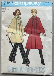 Simplicity 7163 Miss Unlined Coat with Cape 2 Lengths Sz Large 16-18 UNCUT - Picture 1 of 2