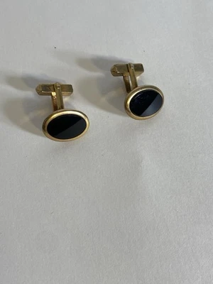 Gemelos vintage de ónix negro clásico uso formal 1/20 cuadrados rellenos de oro 12k Foto 1 de 4