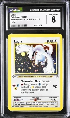 PSA 8 Lugia 9/111 1st Edition Neo Genesis Holo SWIRL 2000 Pokemon Card psa - Image 1 of 2