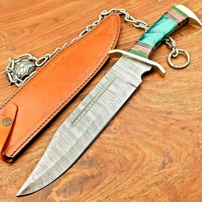 定制手工大马士革钢刀狩猎刀 Timber RATTLER 刀 IS-7441 — 第 1/4 张图片