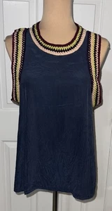 Elizabeth and James Vivi 100% Silk Top With Crochet Trim Women Size Medium Blue - Bild 1 von 8