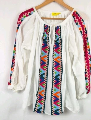 ROEBRTA ROLLER RABBIT Embroidered  Multicolor Peasant Blouse Sz-Large  - Image 1 of 4