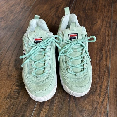 Fila Womens Size 7 Disruptor II Suede Mint Green Sneakers 5FM0038-320 Chunky - Image 1 of 4