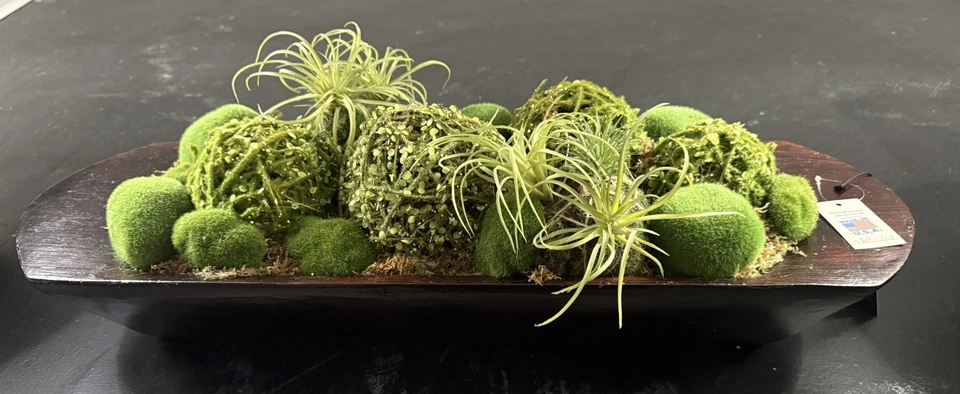  D&W Silks Tazón de Madera de Musgo Oblongo Decorativo Tazón de Masa, Tazón de Musgo Artificial Foto 1 de 4