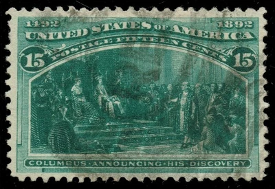 [v985] USA 1893 Scott#238 used 15¢ green COLUMBUS ISSUE cv:$72.50 - Image 1 of 3