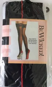 Be Wicked Sheer Lace Top Cuban Heel Thigh Highs Contrast Red Backseam Bows BW720 - Picture 1 of 6