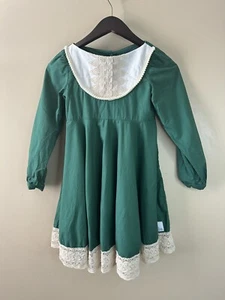 Custom Made Girls Size 8 Forest Green Ivory Trim Christmas Holiday Dress Fall - Picture 1 of 11