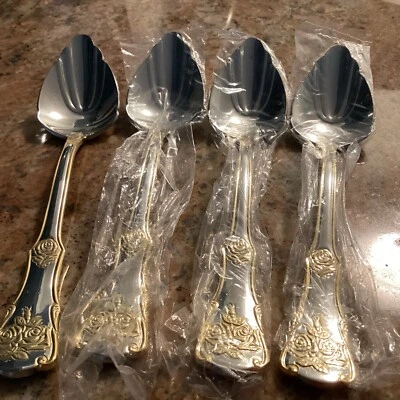 Conjunto de 4 colheres de sobremesa Royal Albert OLD COUNTRY ROSES 18/10 talheres não usados porcelana - Imagem 1 de 4