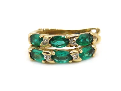 10k YELLOW GOLD EARRINGS w 6 ROUND BRILLIANT DIAMONDS & 6 LAB CREATED EMERALDS* - Image 1 of 4