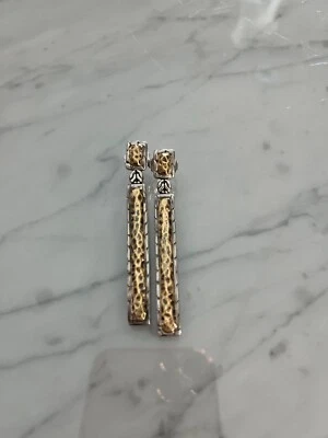 PENDIENTES MARTILLADOS COLGANTES JOHN HARDY PALU PLATA DOS TONOS Y ORO AMARILLO 22K! Foto 1 de 4