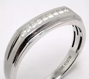 Sz 11.5 MGW 10K White Gold Diamonds 1/10ct TW Channel Set Mens Wedding Band Ring - Picture 1 of 15