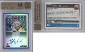 2010 Bowman Draft Chrome Prospects Blue Refractor Zack Cox BGS 9.5 GEM MINT Auto